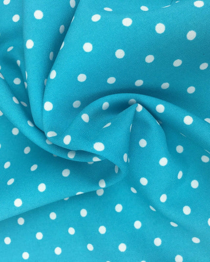 Turquoise with White Polka Dot Spotted Bi-Stretch Fabric Material - 58" - RC84