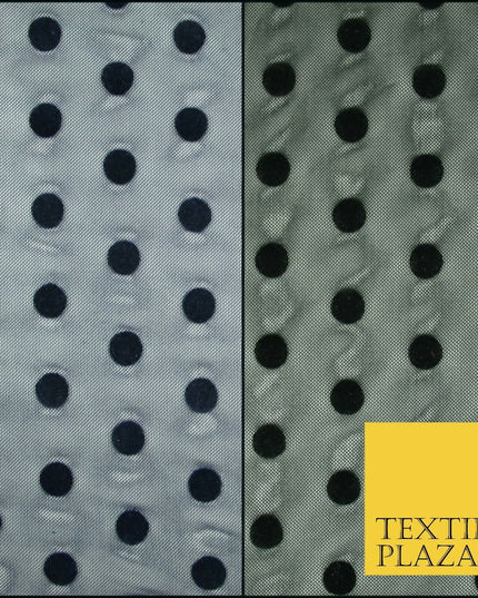 Black / Navy Blue 1cm Flocked Spot Polka Dot Power Mesh Net Stretch Dress Fabric