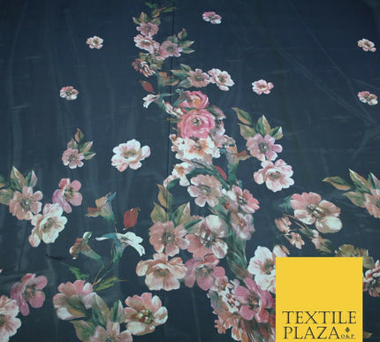 High Quality Ink Navy Blue Panel Print Chiffon Georgette Dress Fabric Craft 2449