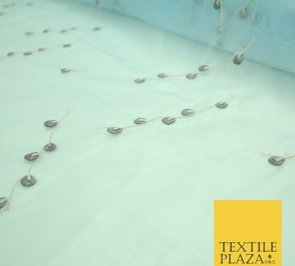 Light Blue Embroidered Floral Falling Stems Crystal Organza Dress Fabric 2759