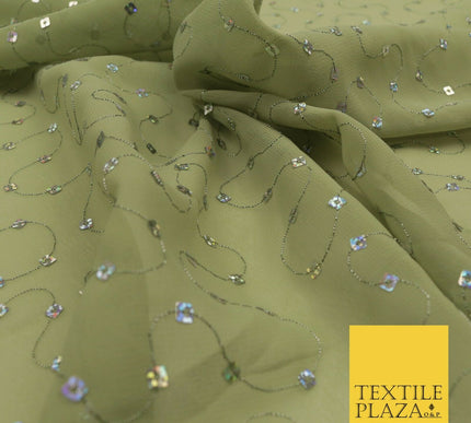 Green Hologram Square Sequin Georgette Dress Fabric Fancy Sparkly Dance 1598