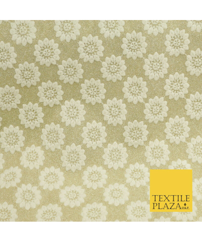 White Embroidered Gold Lurex Shimmer Fabric Backdrop Dance Sparkle 1448