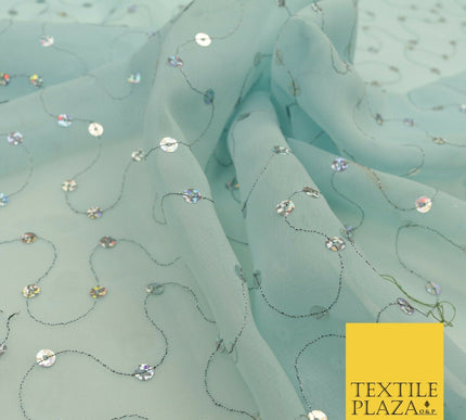 Sky Blue Hologram Sequin Two Tone Chiffon Georgette Dress Fabric Sparkly 1596