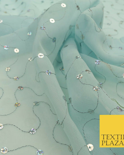Sky Blue Hologram Sequin Two Tone Chiffon Georgette Dress Fabric Sparkly 1596