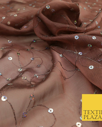 Rosewood Hologram Sequin Two Tone Chiffon Georgette Dress Fabric Sparkly 1595