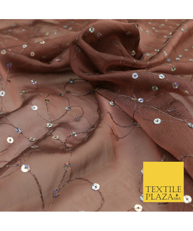 Rosewood Hologram Sequin Two Tone Chiffon Georgette Dress Fabric Sparkly 1595