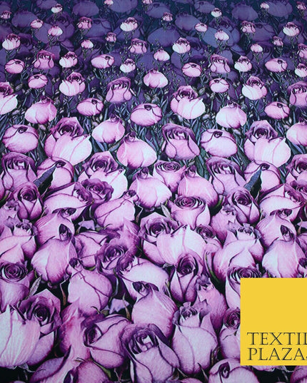 Purple Lilac White Tulip Flower Print Spun Rayon Viscose Dress Fabric Craft 2450