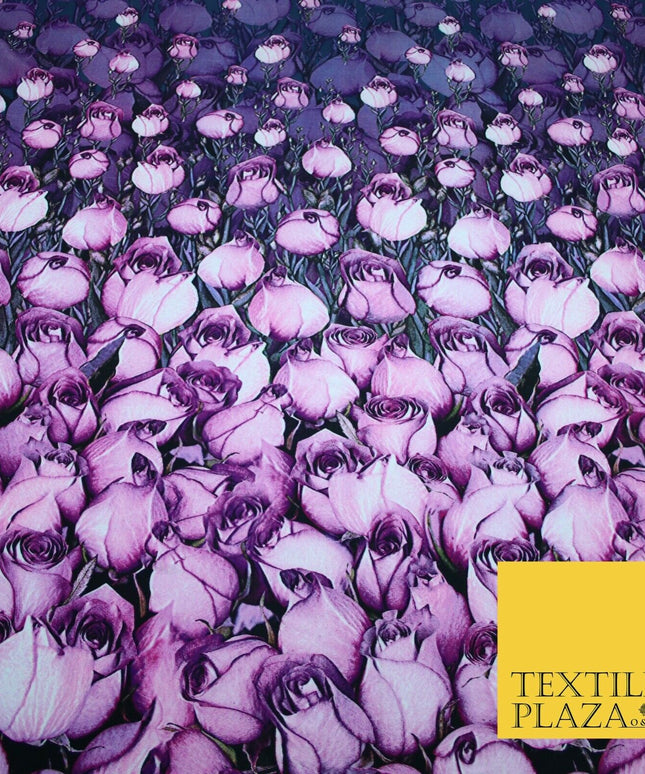 Purple Lilac White Tulip Flower Print Spun Rayon Viscose Dress Fabric Craft 2450