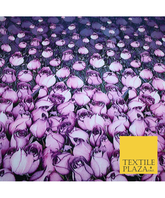 Purple Lilac White Tulip Flower Print Spun Rayon Viscose Dress Fabric Craft 2450