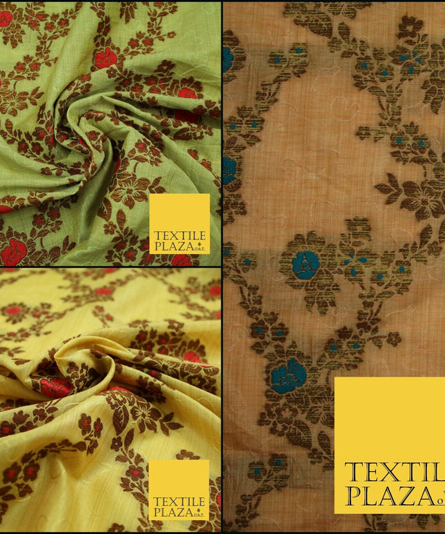 Luxury Floral Benarsi Brocade Woven Fine Dress Indian Faux Raw Silk Fancy Fabric
