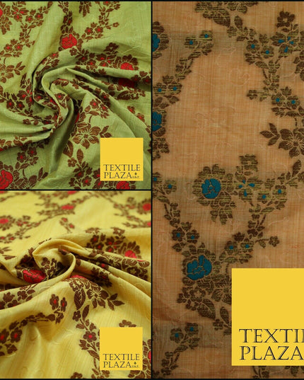 Luxury Floral Benarsi Brocade Woven Fine Dress Indian Faux Raw Silk Fancy Fabric