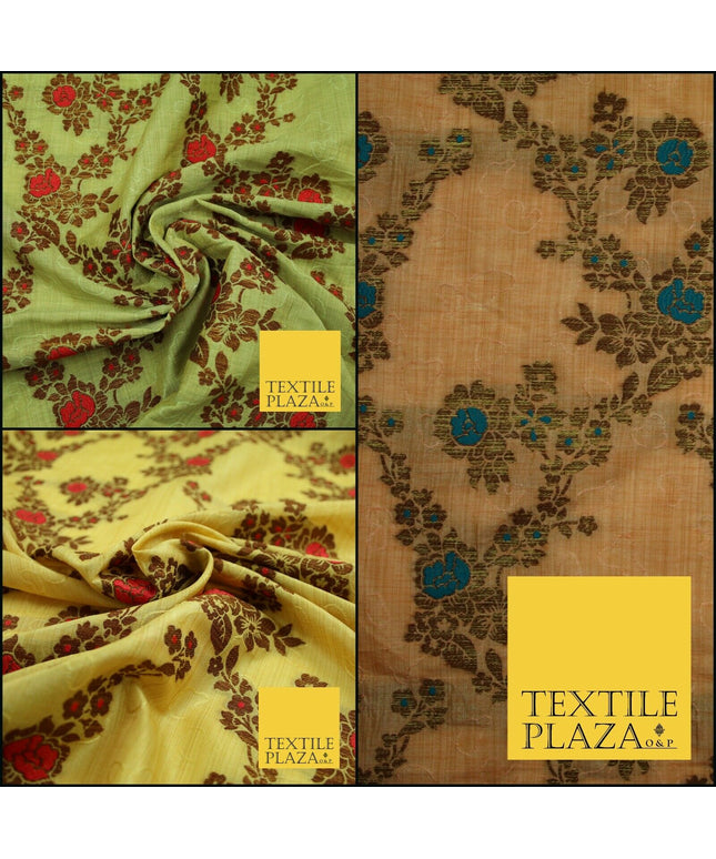 Luxury Floral Benarsi Brocade Woven Fine Dress Indian Faux Raw Silk Fancy Fabric