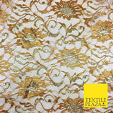 DARK GOLD MUSTARD Floral Metallic Shimmer Lurex Lace Fabric Dress - 58" - GF848