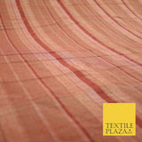 Brick Red - Terracotta Check Stripe Woven 100% PURE Dupion Raw Silk Fabric 2486