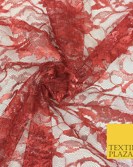COPPER RED Floral Metallic Shimmer Lurex Lace Fabric Dress Fashion  58" GF847