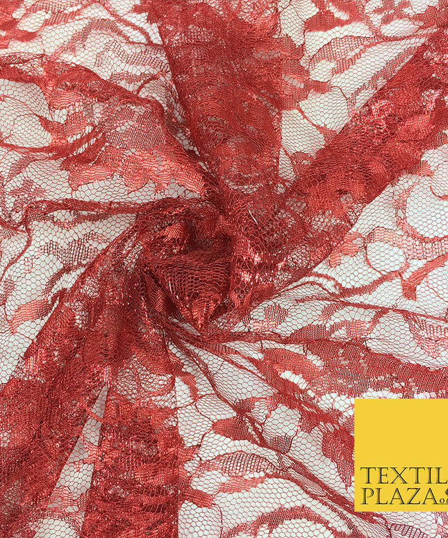 COPPER RED Floral Metallic Shimmer Lurex Lace Fabric Dress Fashion  58" GF847