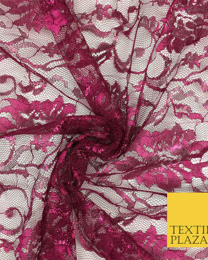 CERISE PINK Floral Metallic Shimmer Lurex Lace Fabric Dress Dance - 58" - GF846