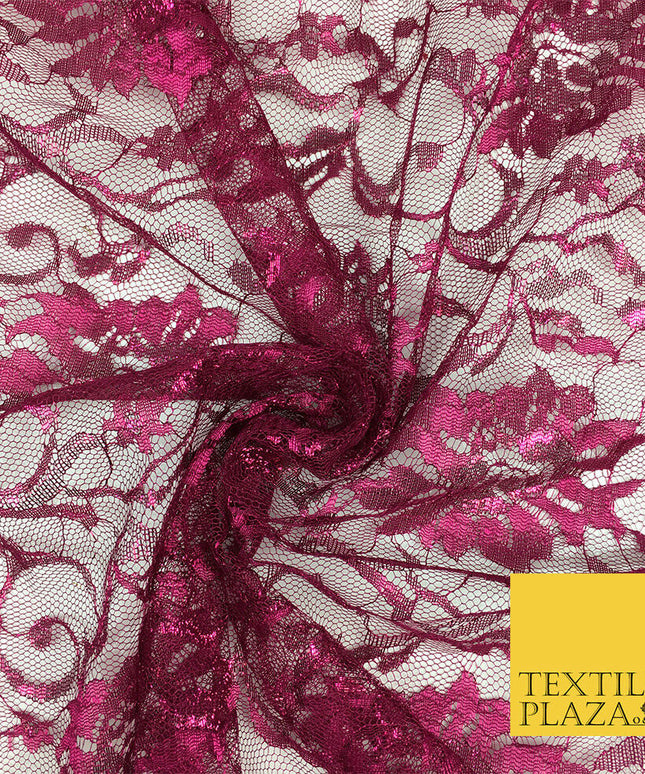 CERISE PINK Floral Metallic Shimmer Lurex Lace Fabric Dress Dance - 58" - GF846