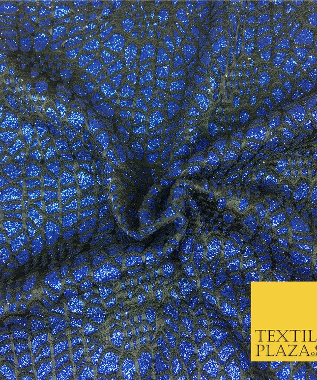 ROYAL BLUE New Cobweb Sparkly Glitter Bonded Polyester Lace Fabric 58" Halloween