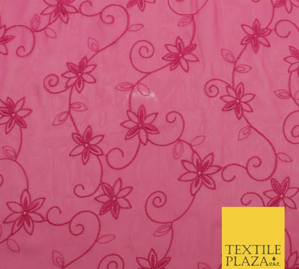 Pink John Kaldor Ornate Flower Thread Premium Georgette Dress Fabric Fancy 1604