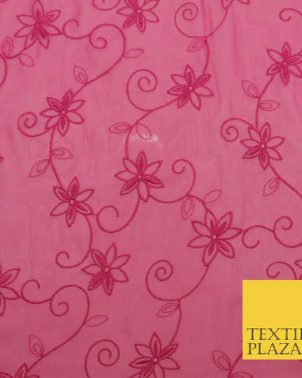 Pink John Kaldor Ornate Flower Thread Premium Georgette Dress Fabric Fancy 1604