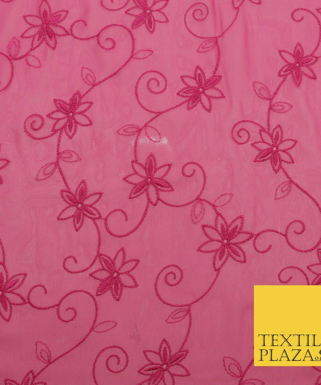 Pink John Kaldor Ornate Flower Thread Premium Georgette Dress Fabric Fancy 1604
