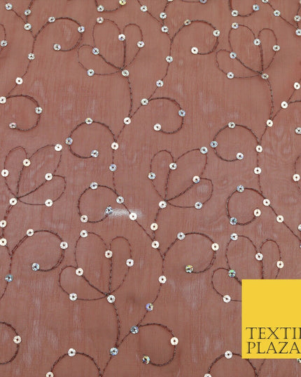 Burnt Copper Hologram Sequin Two Tone Chiffon Georgette Dress Fabric Sparkly1593