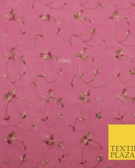 Dusty Pink Floral Multi Thread Premium Georgette Dress Fabric Fancy 1602