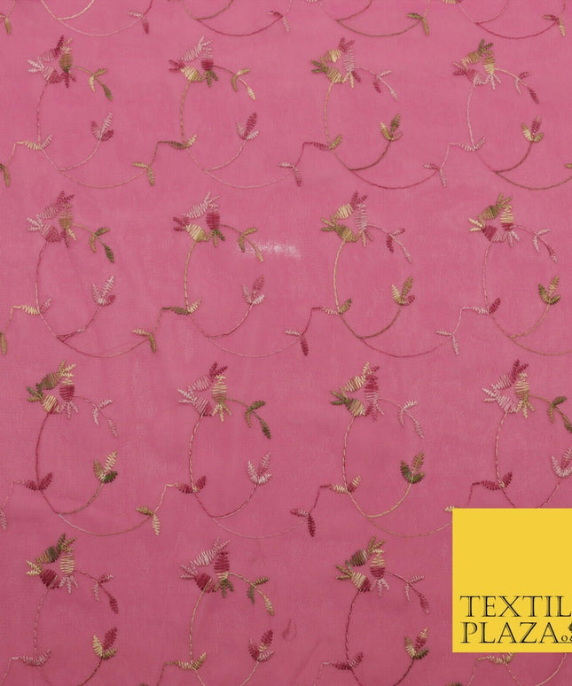 Dusty Pink Floral Multi Thread Premium Georgette Dress Fabric Fancy 1602