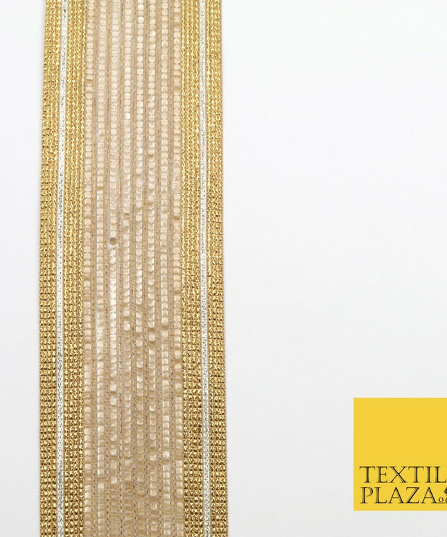 Large 3 Tone Gold Silver Metallic Woven Trimming Border Lace Ethnic Gota X239