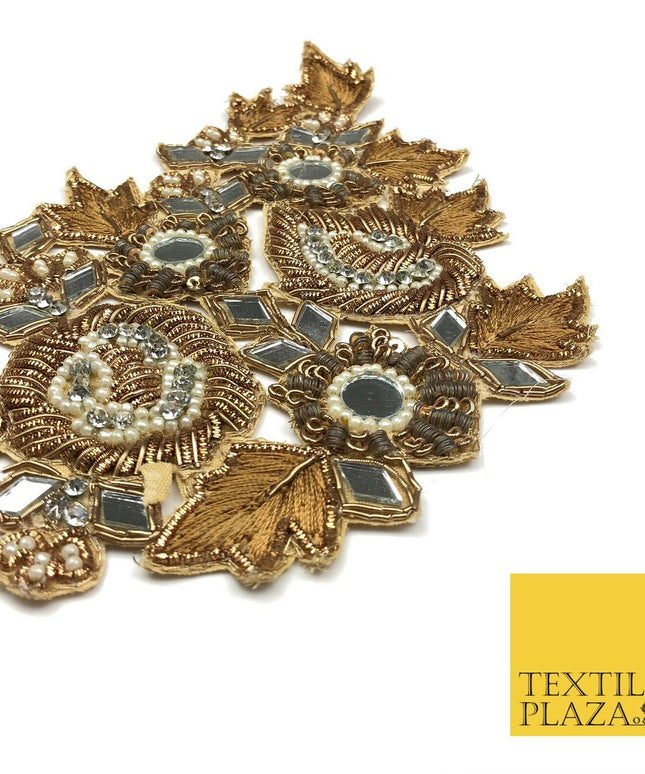 Fancy Mirror Diamonte Embellished Indian Applique Motif Patch Ethnic Zari (X48)