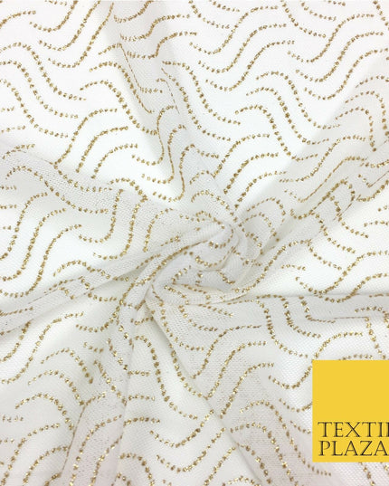 WHITE 4-WAY Soft Stretch Fine Power Mesh Net Glitter Dance Dress Fabric 2320