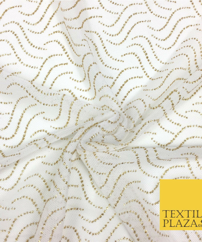 WHITE 4-WAY Soft Stretch Fine Power Mesh Net Glitter Dance Dress Fabric 2320