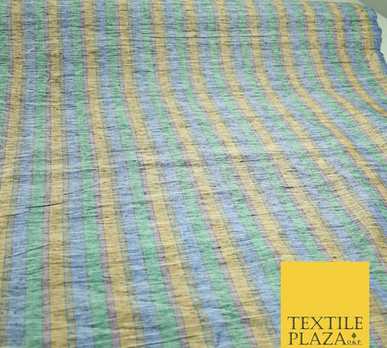 Pastel Lilac Aqua Mint Check Stripe Woven 100% PURE Dupion Raw Silk Fabric 2487