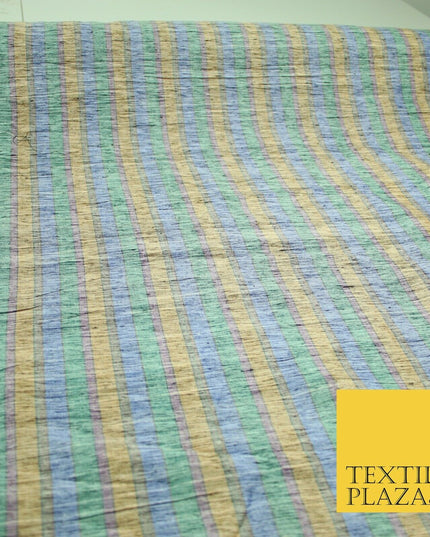 Pastel Lilac Aqua Mint Check Stripe Woven 100% PURE Dupion Raw Silk Fabric 2487