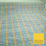 Pastel Lilac Aqua Mint Check Stripe Woven 100% PURE Dupion Raw Silk Fabric 2487