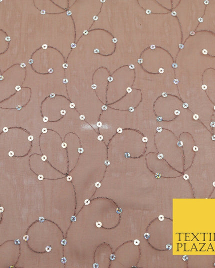 Rosewood Hologram Sequin Two Tone Chiffon Georgette Dress Fabric Sparkly 1595