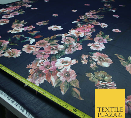 High Quality Ink Navy Blue Panel Print Chiffon Georgette Dress Fabric Craft 2449