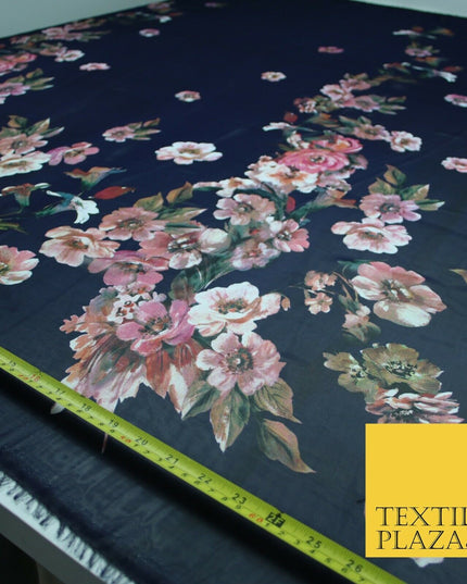 High Quality Ink Navy Blue Panel Print Chiffon Georgette Dress Fabric Craft 2449