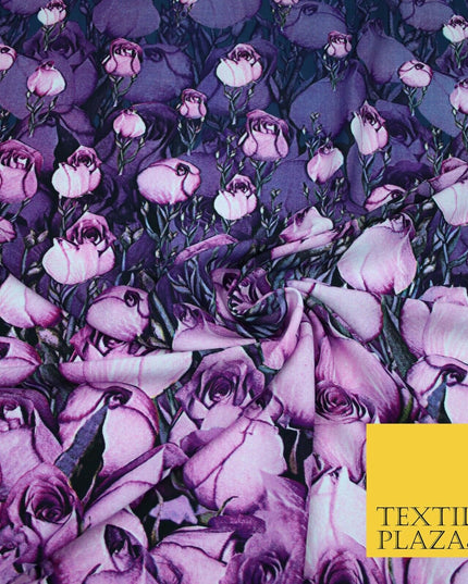 Purple Lilac White Tulip Flower Print Spun Rayon Viscose Dress Fabric Craft 2450