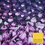Purple Lilac White Tulip Flower Print Spun Rayon Viscose Dress Fabric Craft 2450