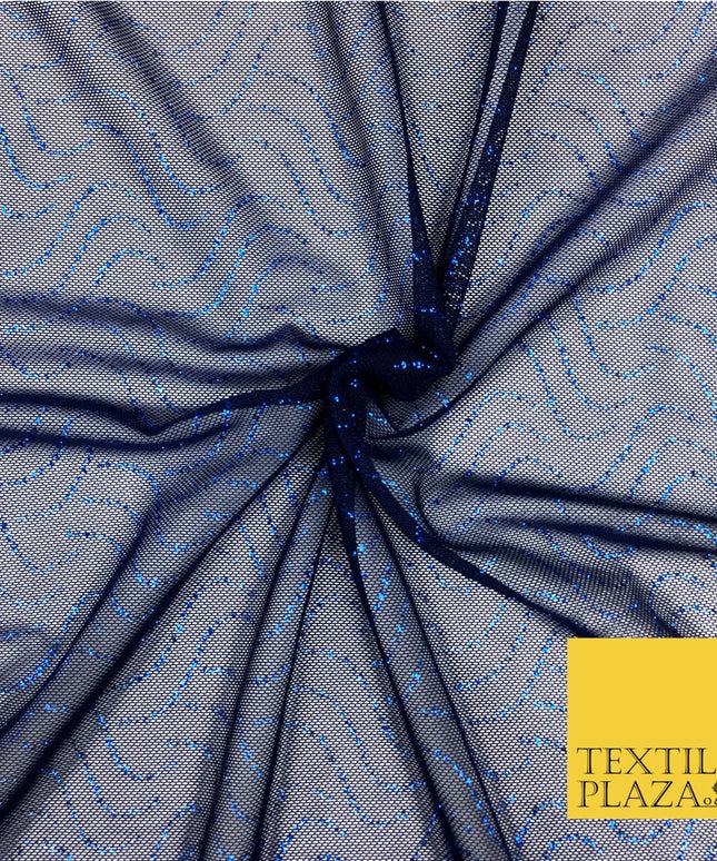 NAVY BLUE Soft Stretch Fine Power Mesh Net Glitter - Dance Dress Fabric 2323