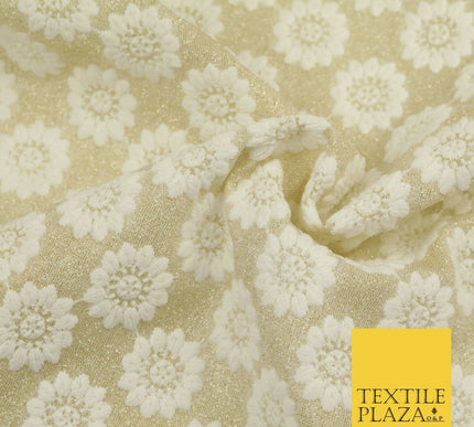 White Embroidered Gold Lurex Shimmer Fabric Backdrop Dance Sparkle 1448