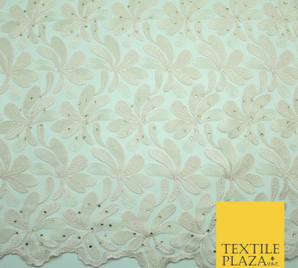 Threadwork Diamonte Embroidery Net Lace Bridal Bridesmaid Wedding Dress Fabric