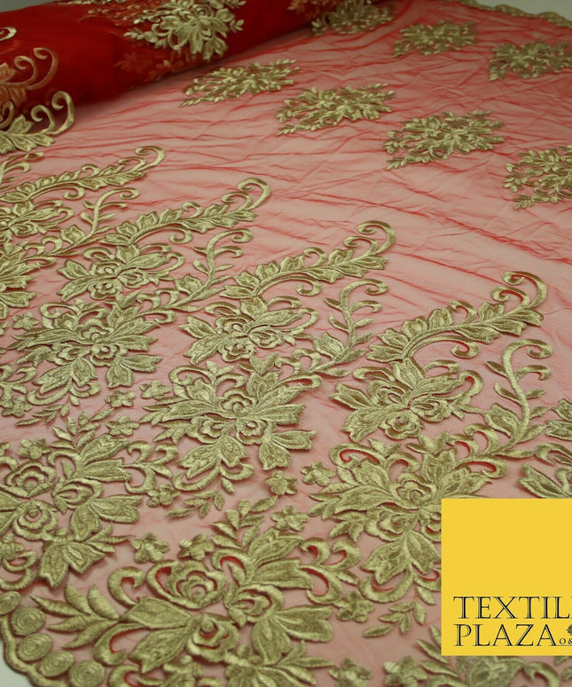 5 YARDS AFRICAN LACE ASO EBI NEW Gold Embroidery Mesh Net Wedding Sari Fabric