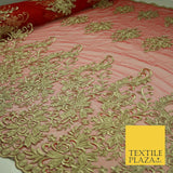 Gold Waves Motifs Embroidery Scalloped Mesh Net Wedding Dress Fabric Fashion