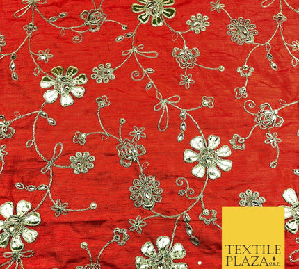 Orange Luxury Two Tone Faux Silk Gold Dori Embroidery Fabric 4 Colours JA292