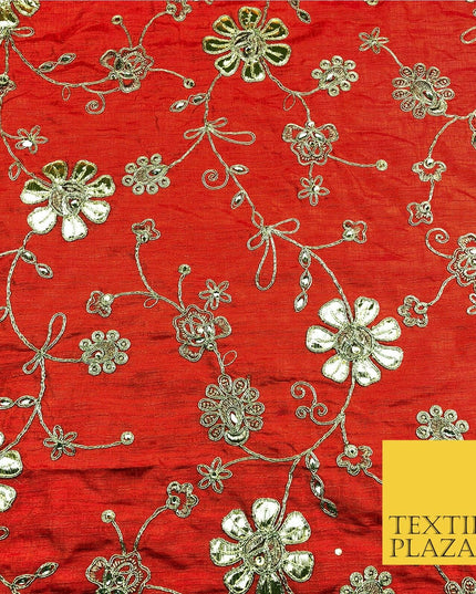 Orange Luxury Two Tone Faux Silk Gold Dori Embroidery Fabric 4 Colours JA292