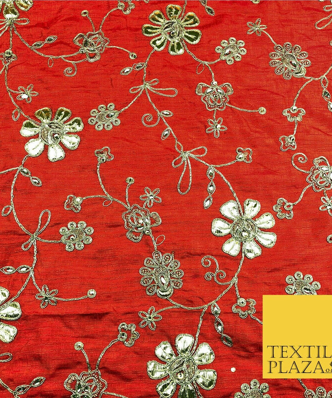 Orange Luxury Two Tone Faux Silk Gold Dori Embroidery Fabric 4 Colours JA292