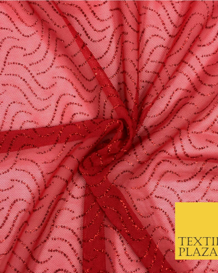 RED 4 WAY Soft Stretch Fine Power Mesh Net Glitter - Dance Dress Fabric 2322